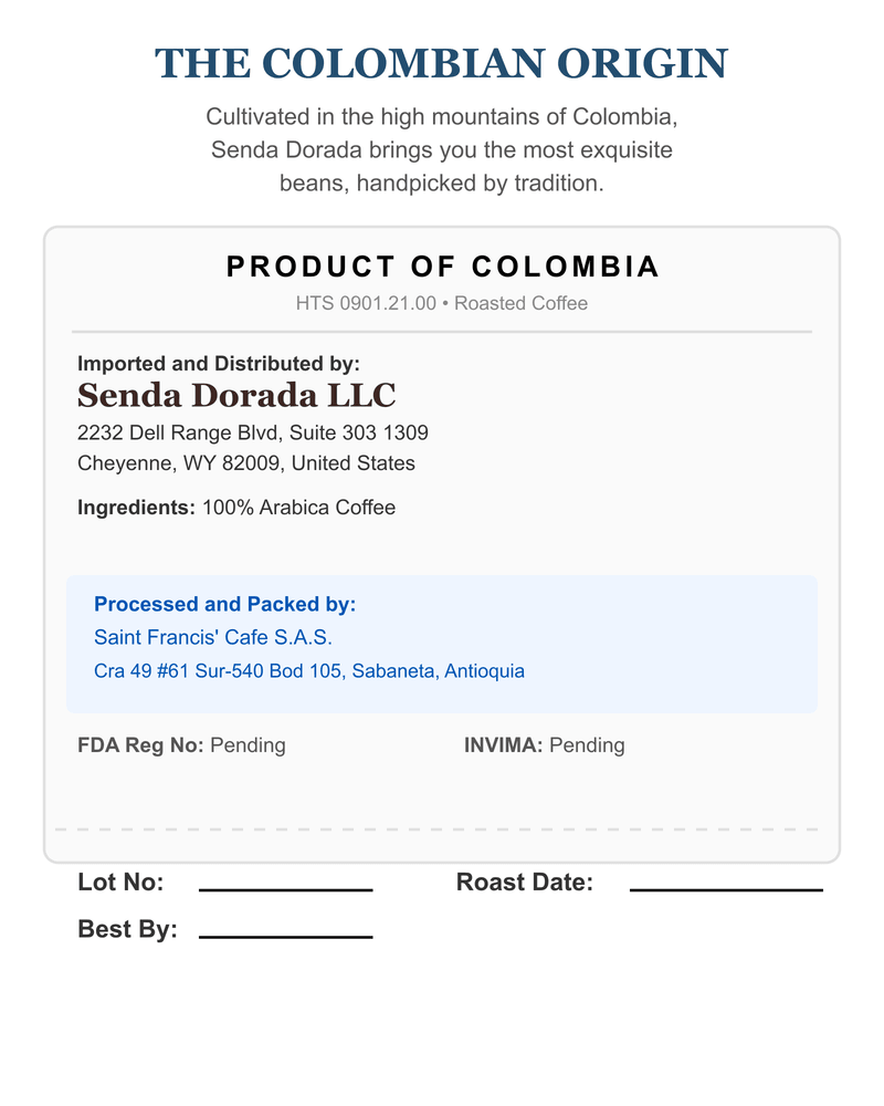 Colombia Washed TS back label