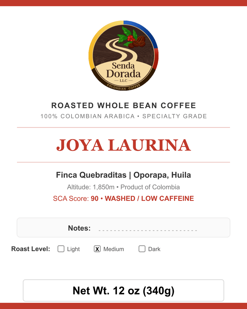 Q13 Joya Laurina — Senda Dorada label