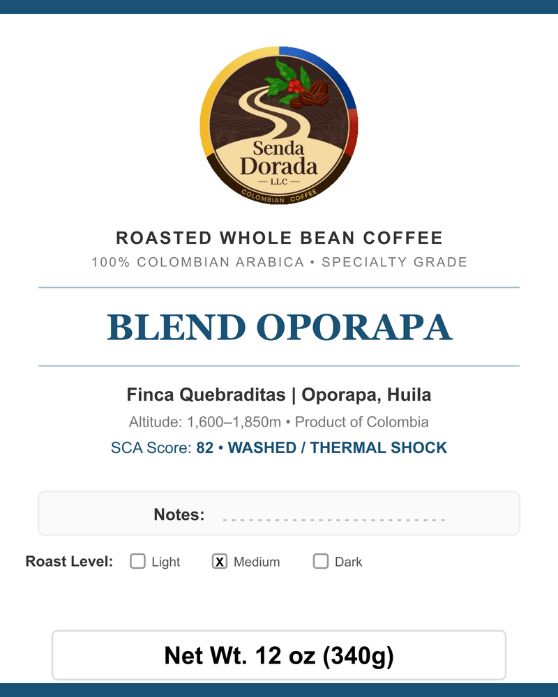 Q16 Blend Oporapa — Senda Dorada label