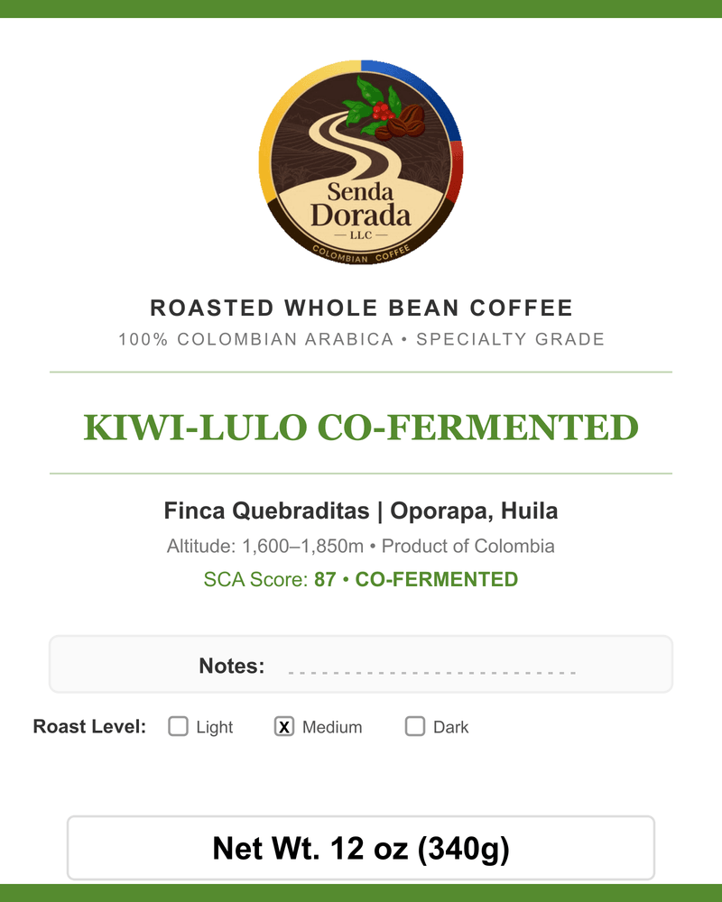Q37 Kiwi-Lulo Co-Fermented — Senda Dorada label
