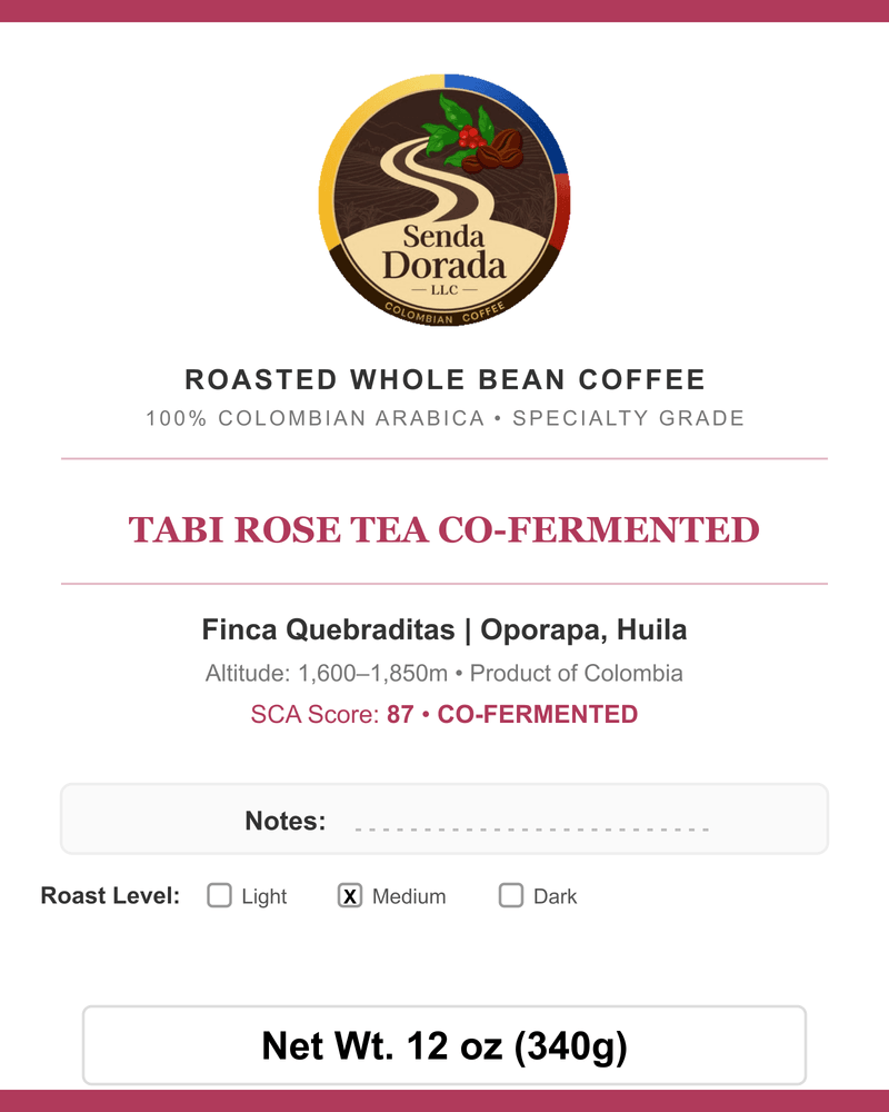 Q41 Tabi Rose Tea Co-Fermented — Senda Dorada label