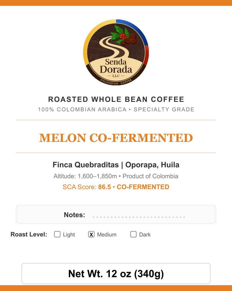 Q45 Melon Co-Fermented — Senda Dorada label